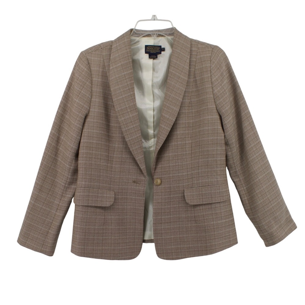 Pendleton Blazer Womens 10P Brown 100% Virgin Wool Plaid Jacket Preppy Business